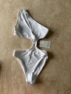 Asymmetric White Cutout One-Piece Swimsuit
